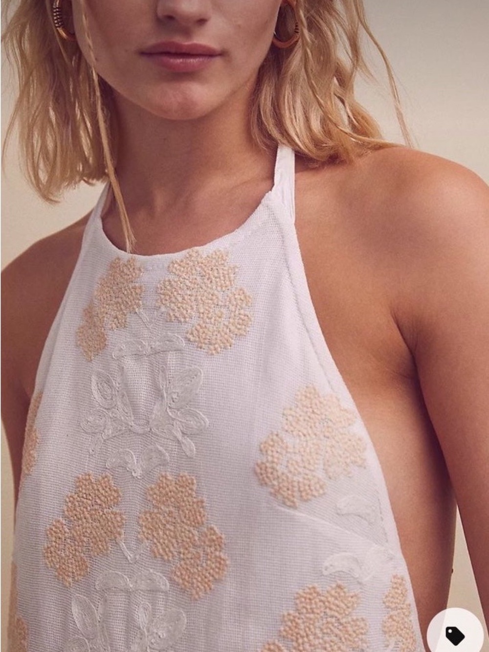 Free People Chrissy Embroidered Halter Mini Dress Ivory Gold Size 2 NWT - Picture 3 of 9